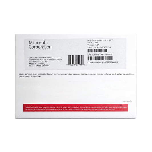 Microsoft Windows 10 Pro 64-bit OEM DVD (NL)