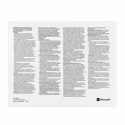 Microsoft Windows 10 Home OEM DSP DVD licentievoorwaarden op de achterzijde van de verpakking