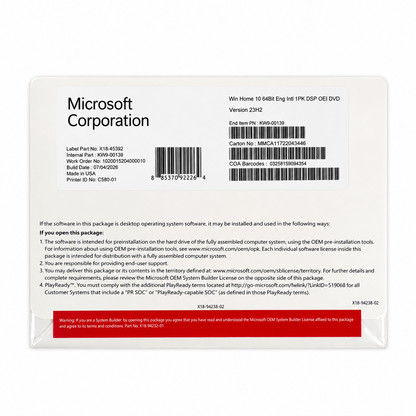 Microsoft Windows 10 Home OEM DSP DVD 64-bit 23H2 verpakking